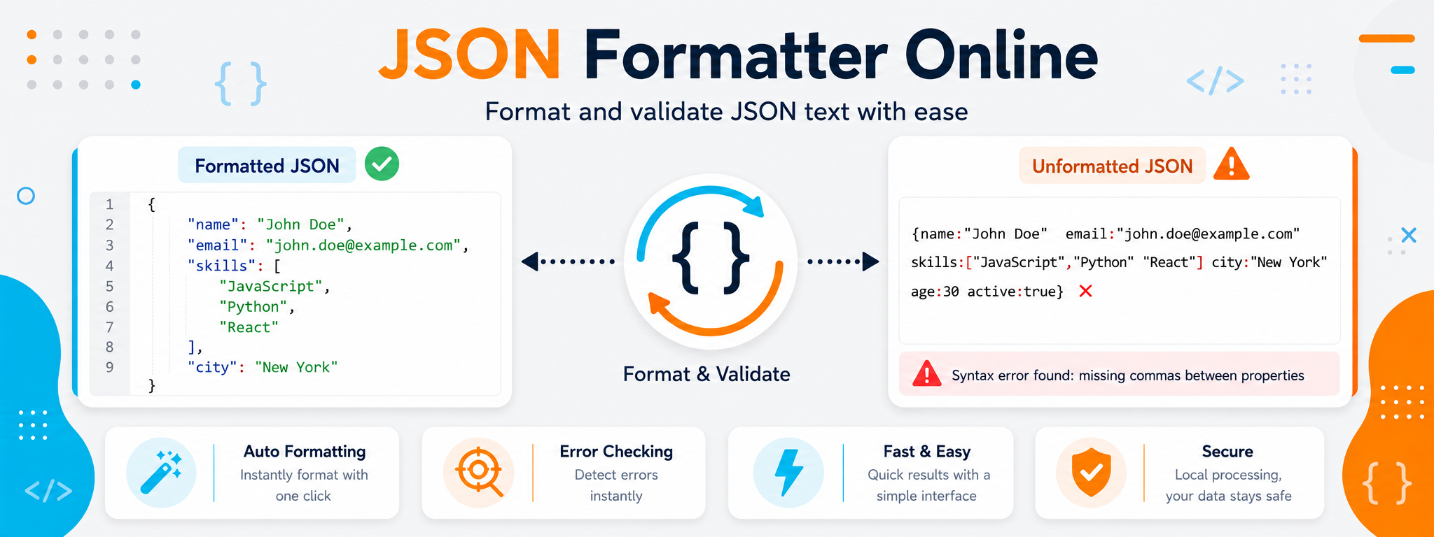 Online JSON Formatter for formatting and validating JSON data