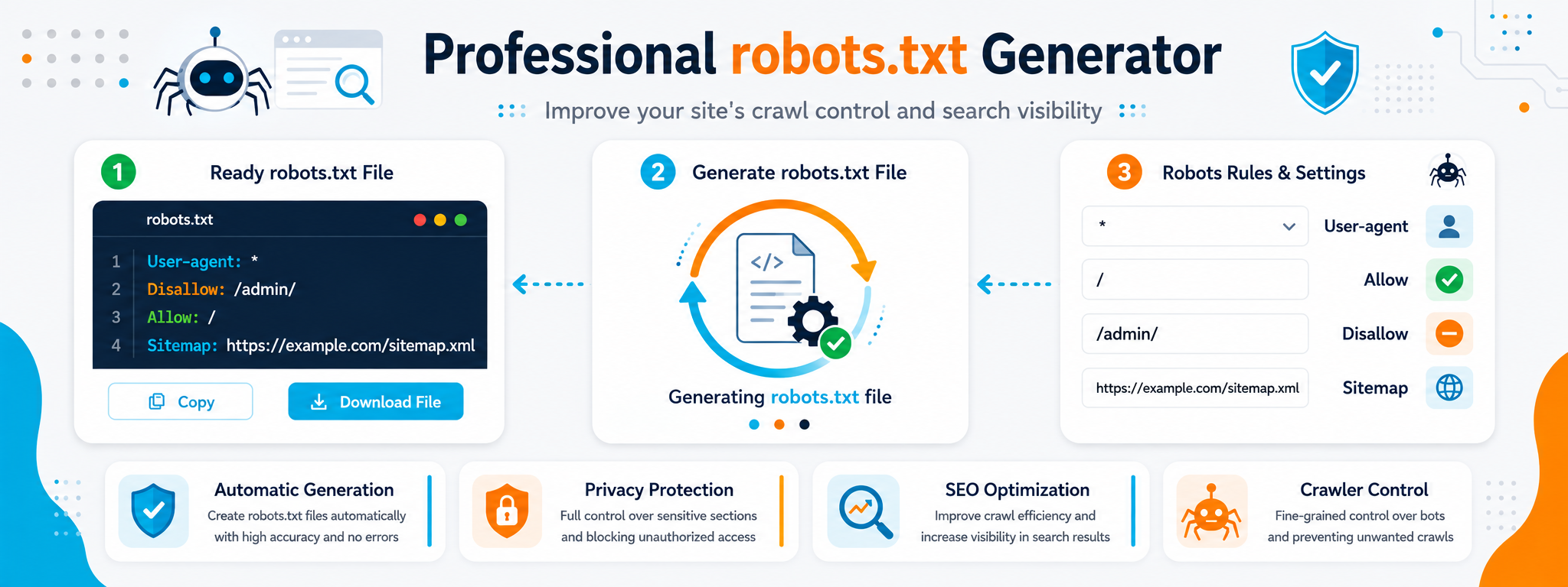Robots.txt generator for managing search engine crawling instructions